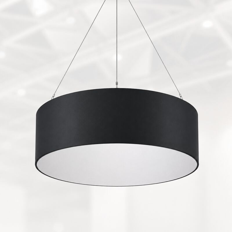 Circular fabric hanging sign overhead — printed by Red Bliss, Las Vegas