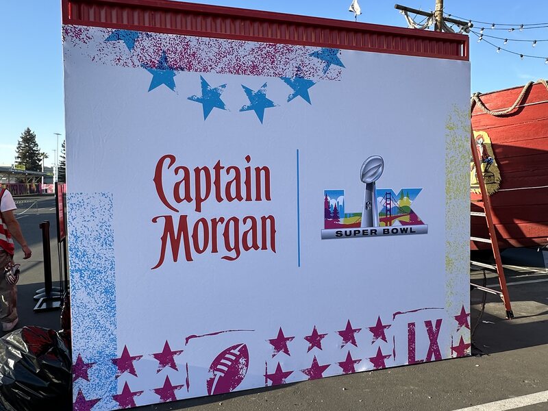 Freestanding Captain Morgan event backdrop with colorful printed graphics