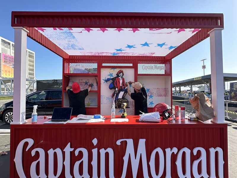 Red Captain Morgan promotional bar with printed front graphics