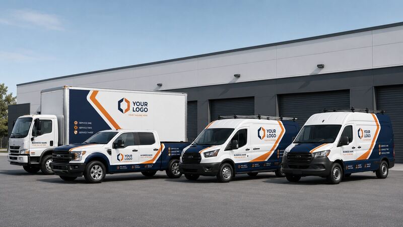 Fleet of branded vehicles with matching wraps — printed by Red Bliss, Las Vegas