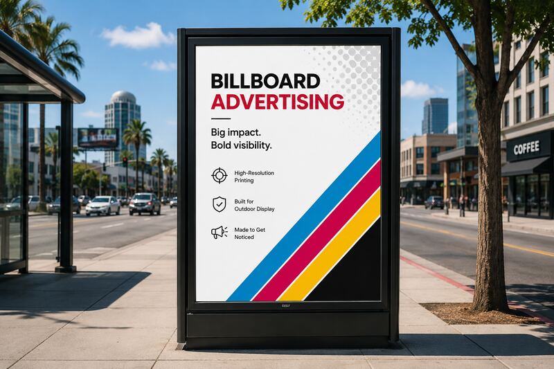 Street-level poster panel in a Las Vegas setting