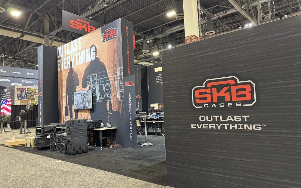 Printed backwall and tower graphics produced for the SKB Cases trade show display