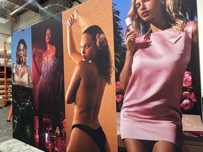Large fashion photography panels installed on an exhibit wall