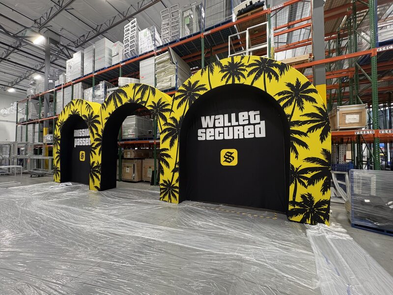 Wide Walled Secured exhibit structure with multiple arched entrances