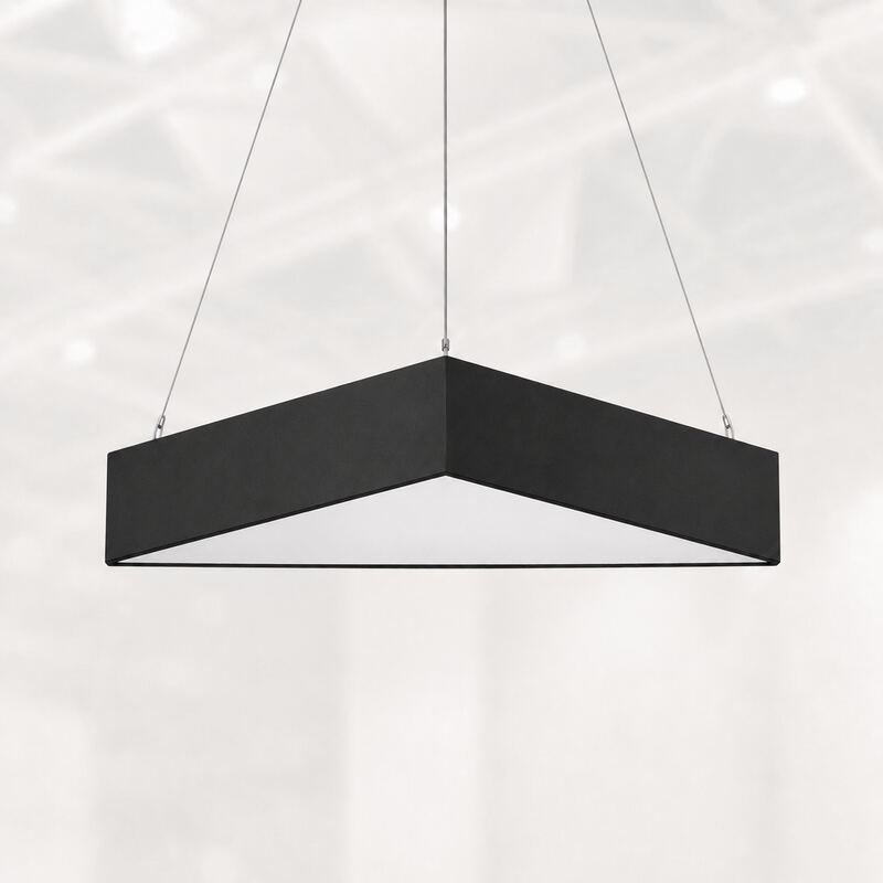 Triangular fabric hanging sign rigged overhead — printed by Red Bliss, Las Vegas