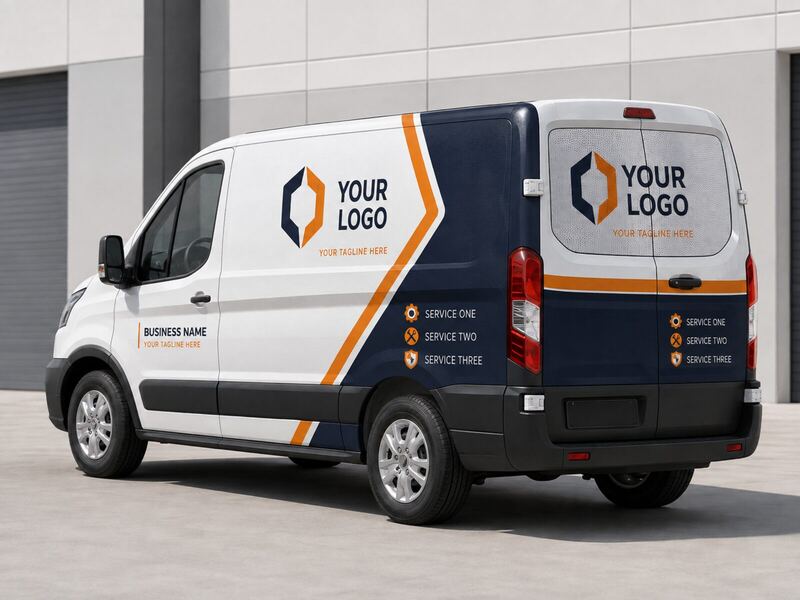 Van with window perf graphics showing logo and branding — printed by Red Bliss, Las Vegas